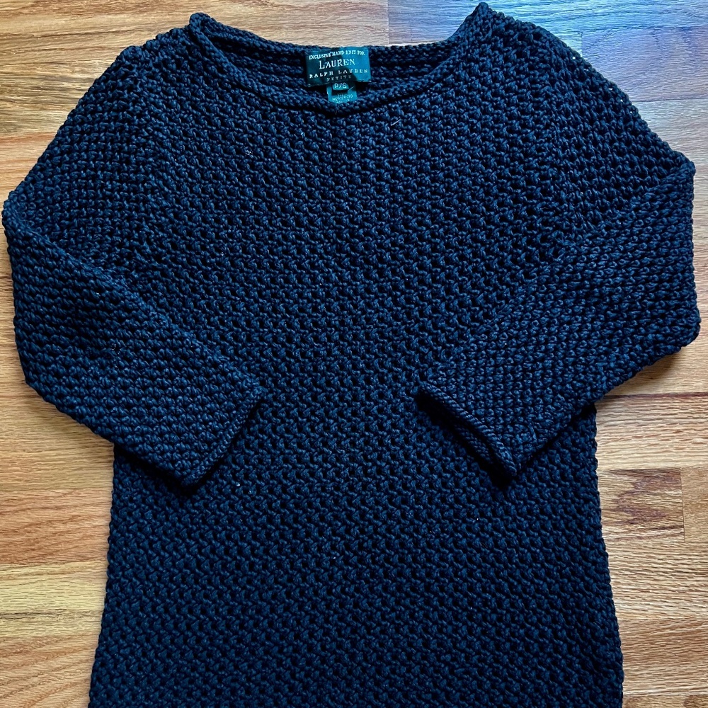 Vintage Ralph Lauren  black100% cotton hand knit L/S pullover sweater,womens P/S
